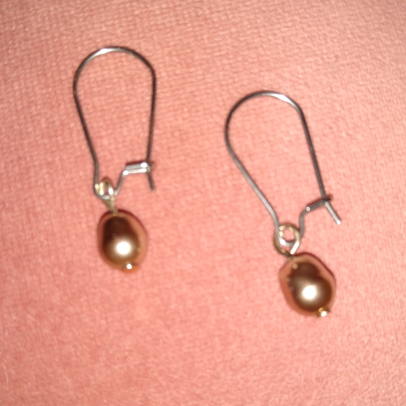 Champagne Baroque Pearl Handmade Earrings Stainless Steel Small Charm Pearls - Picture 5 of 5